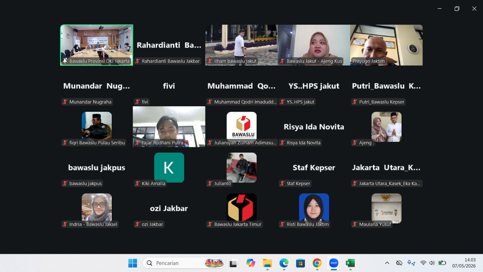 Tangkapan Layar Zoom Rakor Progres Penginputan Dokumentasi Konsolidasi Demokrasi (07/05)