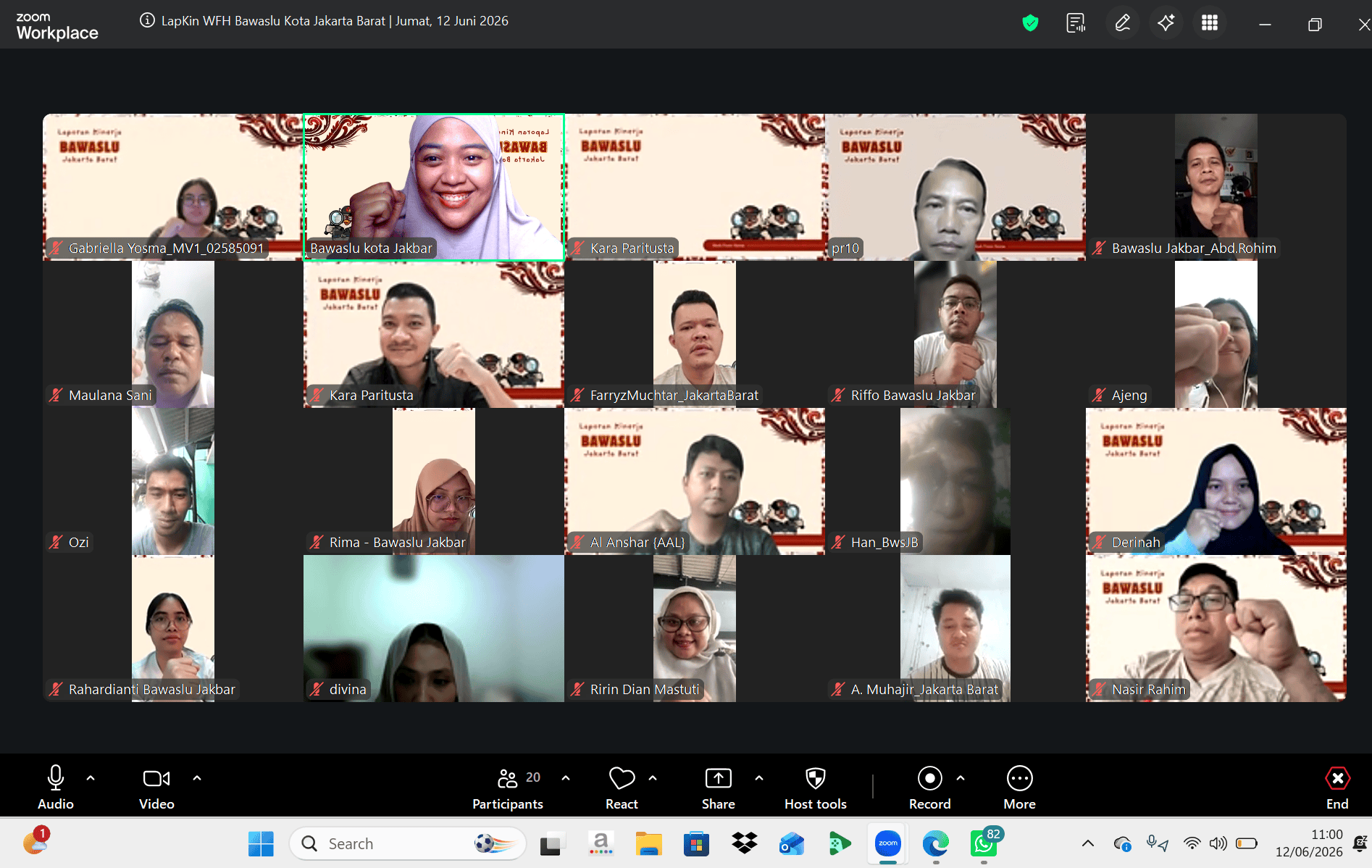Tangkapan Layar pada Laporan Kinerja Work From Home (12/06)