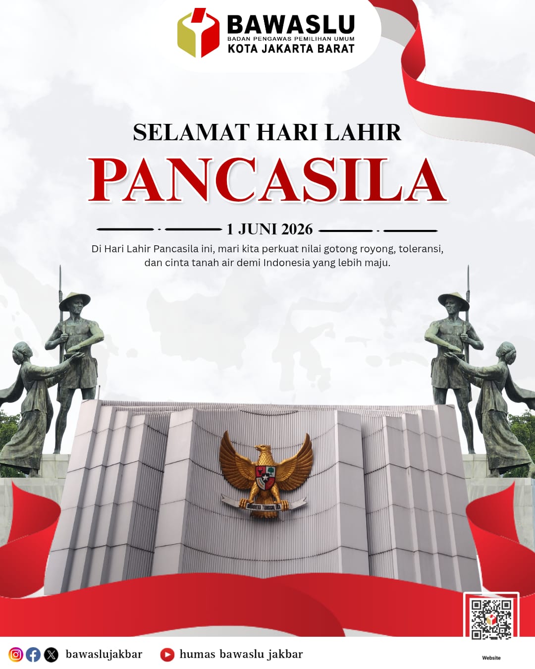 Konten Grafis Peringatan Hari Pancasila (01/06) oleh Humas Bawaslu Kota Jakarta Barat