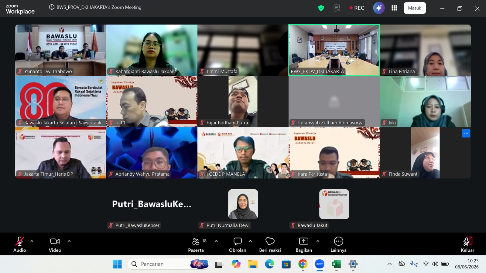 Tangkapan Layar Zoom Koordinasi bersama Bawaslu Provinsi DKI Jakarta dan Bawaslu Kabupaten/Kota se-DKI Jakarta (08/06)