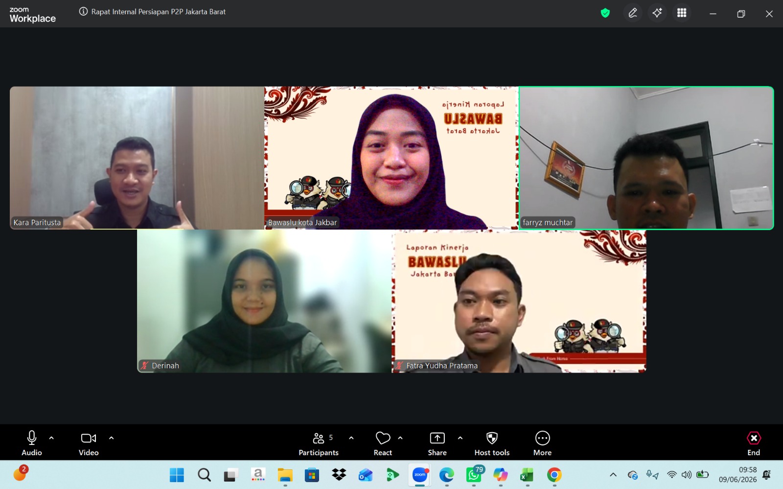 Tangkapan Layar Rapat Internal Divisi Pencegahan, Parmas, dan Humas terkait Persiapan P2P (09/06)