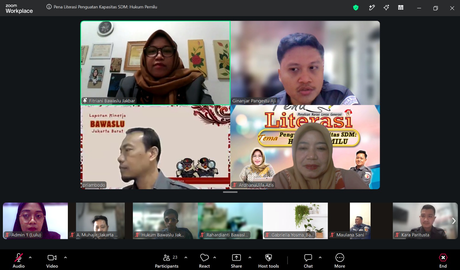 Tangkapan layar pada giat Pena Literasi "Hukum Pemilu" oleh Humas Bawaslu Kota Jakarta Barat